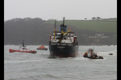 'Sarah Grey' moving inside the stranded vessel (Photo: Graeme Ewens)